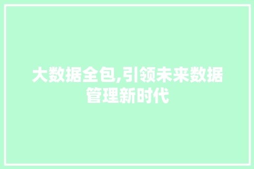 大数据全包,引领未来数据管理新时代