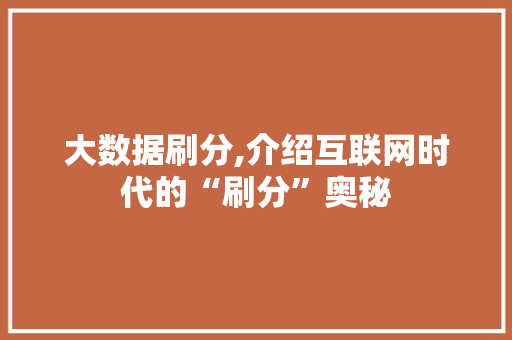 大数据刷分,介绍互联网时代的“刷分”奥秘
