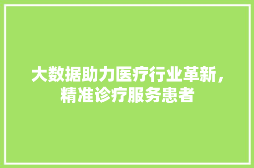 大数据助力医疗行业革新，精准诊疗服务患者