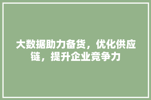 大数据助力备货，优化供应链，提升企业竞争力