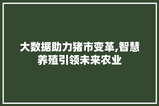 大数据助力猪市变革,智慧养殖引领未来农业