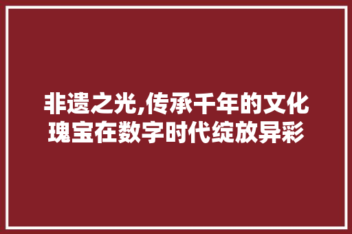 非遗之光,传承千年的文化瑰宝在数字时代绽放异彩