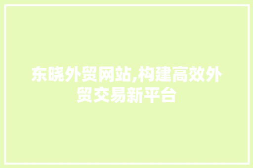 东晓外贸网站,构建高效外贸交易新平台