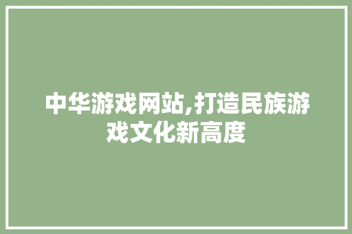 中华游戏网站,打造民族游戏文化新高度