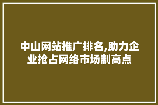 中山网站推广排名,助力企业抢占网络市场制高点