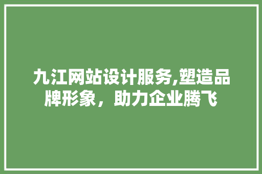 九江网站设计服务,塑造品牌形象，助力企业腾飞