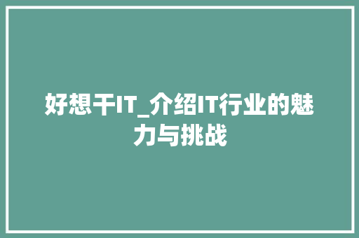 好想干IT_介绍IT行业的魅力与挑战