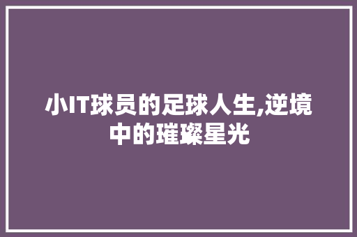 小IT球员的足球人生,逆境中的璀璨星光