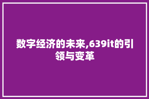 数字经济的未来,639it的引领与变革