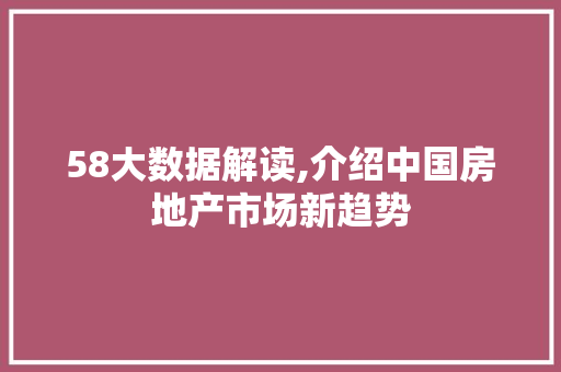 58大数据解读,介绍中国房地产市场新趋势