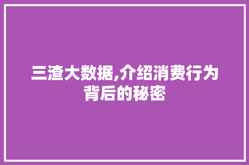 三渣大数据,介绍消费行为背后的秘密