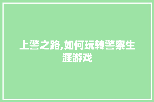 上警之路,如何玩转警察生涯游戏