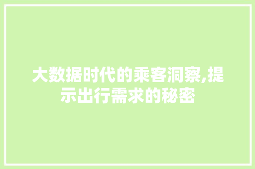 大数据时代的乘客洞察,提示出行需求的秘密