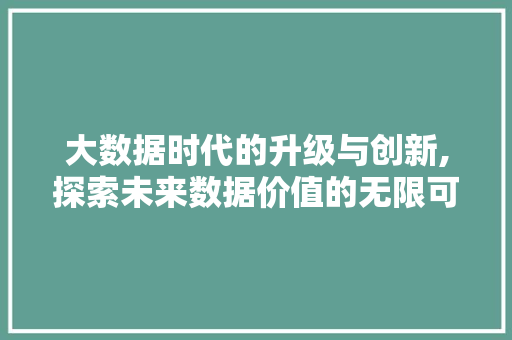 大数据时代的升级与创新,探索未来数据价值的无限可能