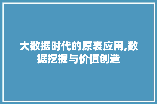 大数据时代的原表应用,数据挖掘与价值创造
