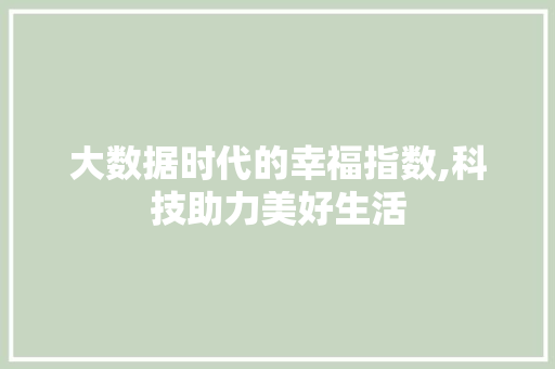 大数据时代的幸福指数,科技助力美好生活