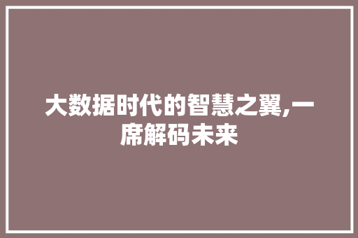 大数据时代的智慧之翼,一席解码未来