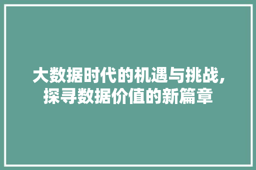 大数据时代的机遇与挑战,探寻数据价值的新篇章