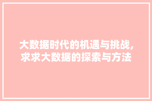 大数据时代的机遇与挑战,求求大数据的探索与方法