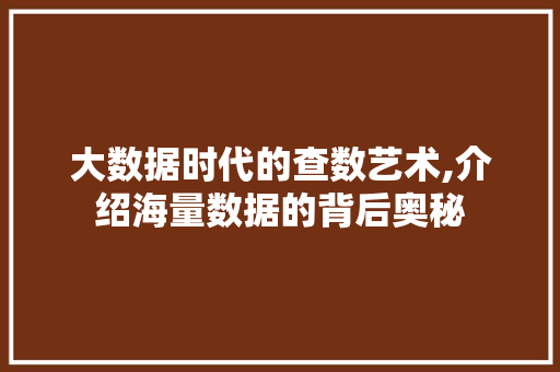 大数据时代的查数艺术,介绍海量数据的背后奥秘