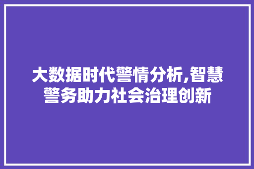 大数据时代警情分析,智慧警务助力社会治理创新