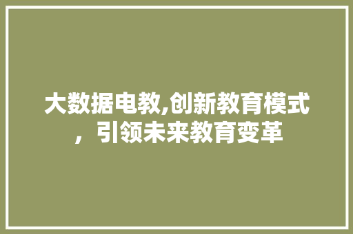 大数据电教,创新教育模式，引领未来教育变革
