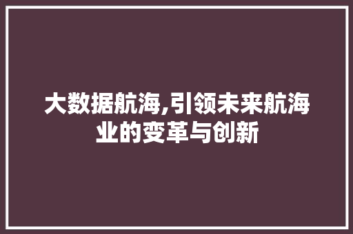 大数据航海,引领未来航海业的变革与创新