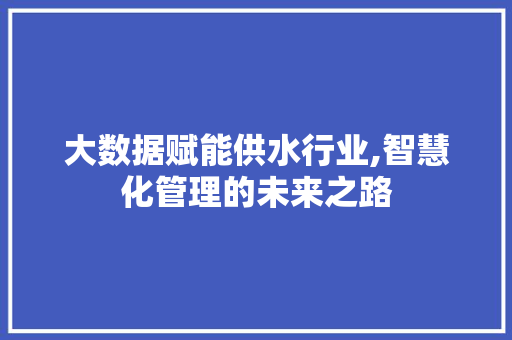 大数据赋能供水行业,智慧化管理的未来之路