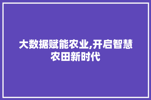 大数据赋能农业,开启智慧农田新时代