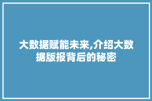 大数据赋能未来,介绍大数据版报背后的秘密