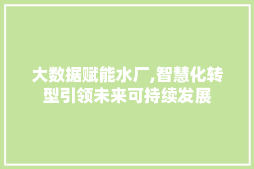 大数据赋能水厂,智慧化转型引领未来可持续发展