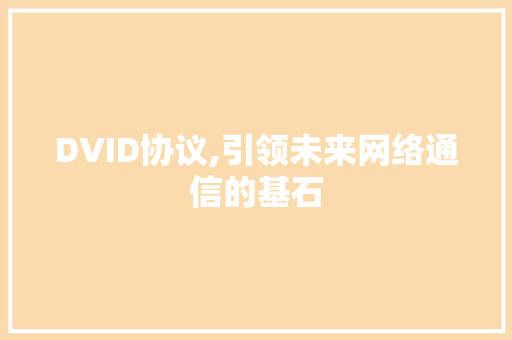 DVID协议,引领未来网络通信的基石