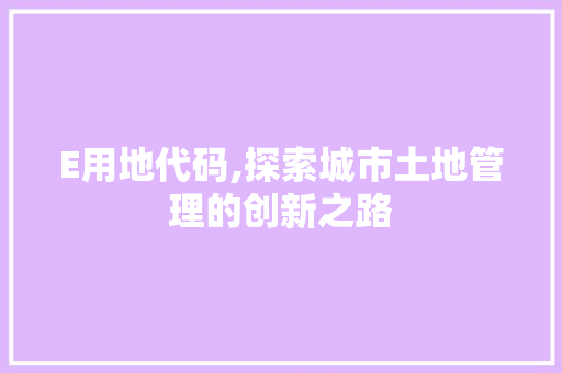 E用地代码,探索城市土地管理的创新之路