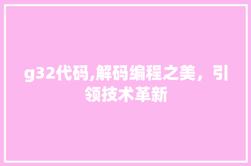 g32代码,解码编程之美，引领技术革新