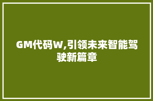 GM代码W,引领未来智能驾驶新篇章