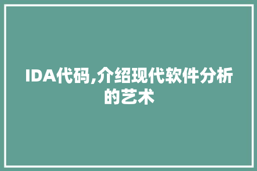 IDA代码,介绍现代软件分析的艺术