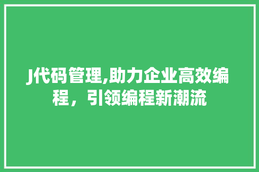 J代码管理,助力企业高效编程，引领编程新潮流