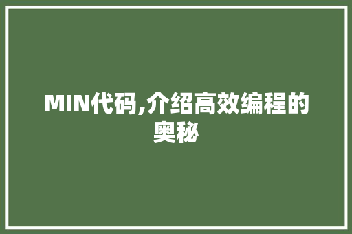 MIN代码,介绍高效编程的奥秘