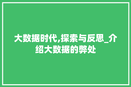 大数据时代,探索与反思_介绍大数据的弊处