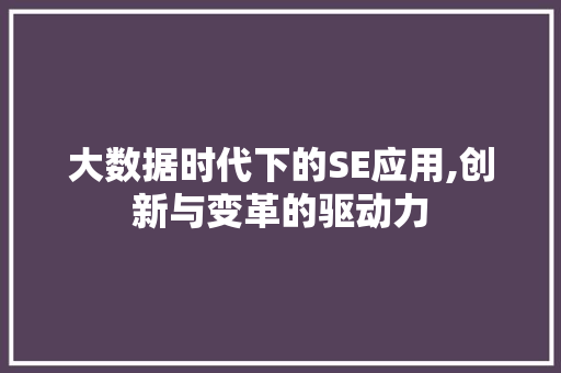 大数据时代下的SE应用,创新与变革的驱动力