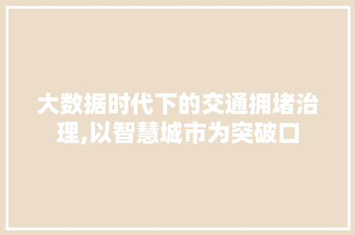 大数据时代下的交通拥堵治理,以智慧城市为突破口