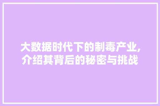 大数据时代下的制毒产业,介绍其背后的秘密与挑战