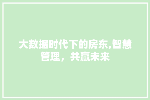 大数据时代下的房东,智慧管理，共赢未来