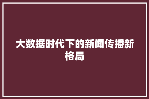 大数据时代下的新闻传播新格局