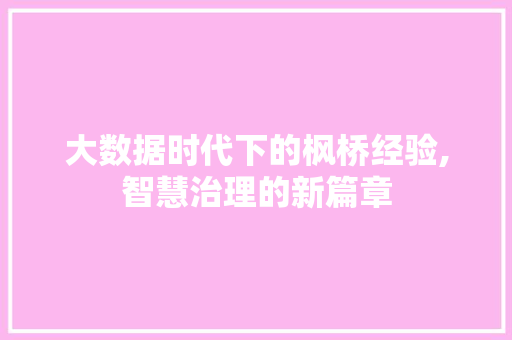 大数据时代下的枫桥经验,智慧治理的新篇章