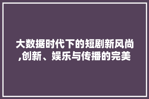 大数据时代下的短剧新风尚,创新、娱乐与传播的完美结合