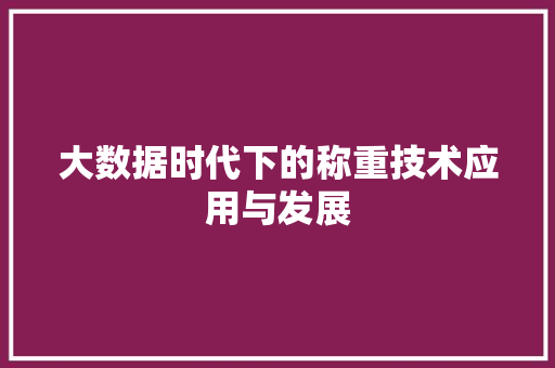 大数据时代下的称重技术应用与发展