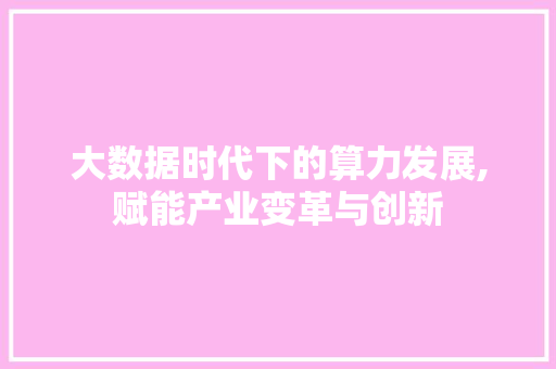 大数据时代下的算力发展,赋能产业变革与创新