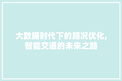 大数据时代下的路况优化,智能交通的未来之路