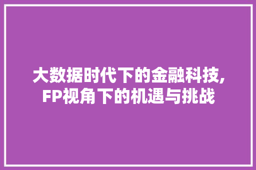 大数据时代下的金融科技,FP视角下的机遇与挑战